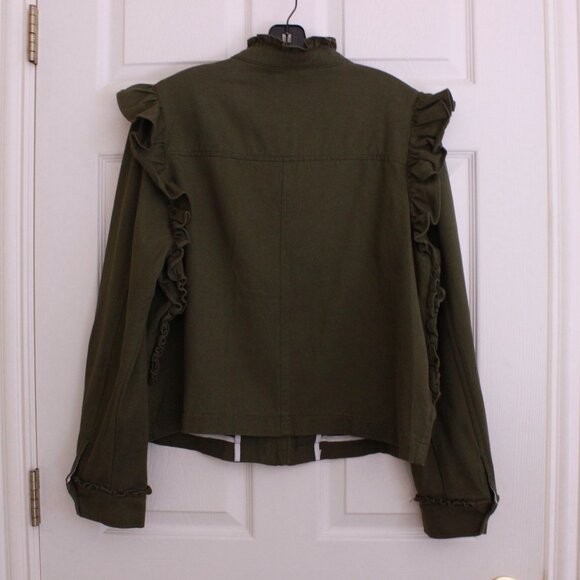 Anthropologie Dolan Olive Green Ruffle Utility Jacket Cotton - Picture 11 of 13